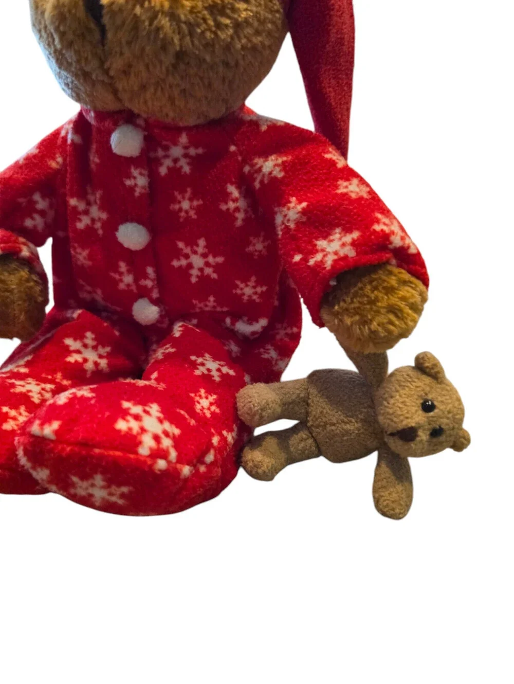 Vintage Galerie Plust Stuffed Animal Teddy Bear in Christmas Pajamas Red Tan